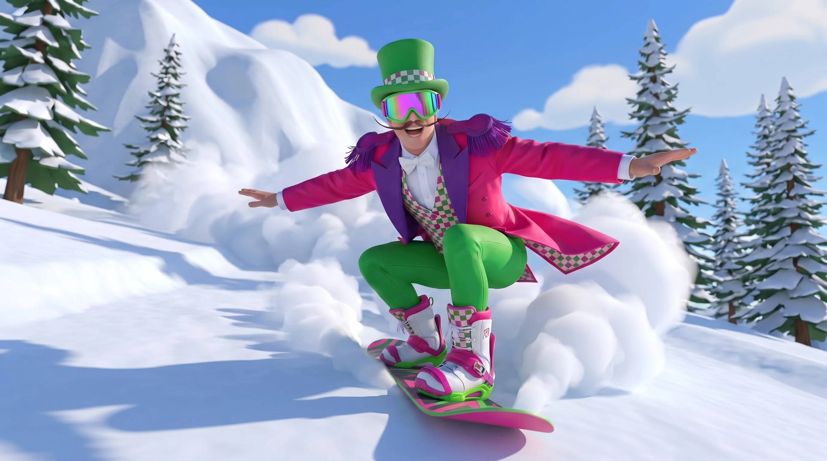 WinJoy mascot on a snowy mountain