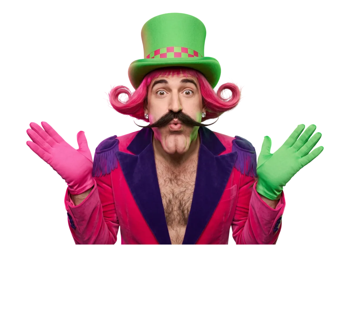 Mr. WinJoy with open palms and a playful surprised expression